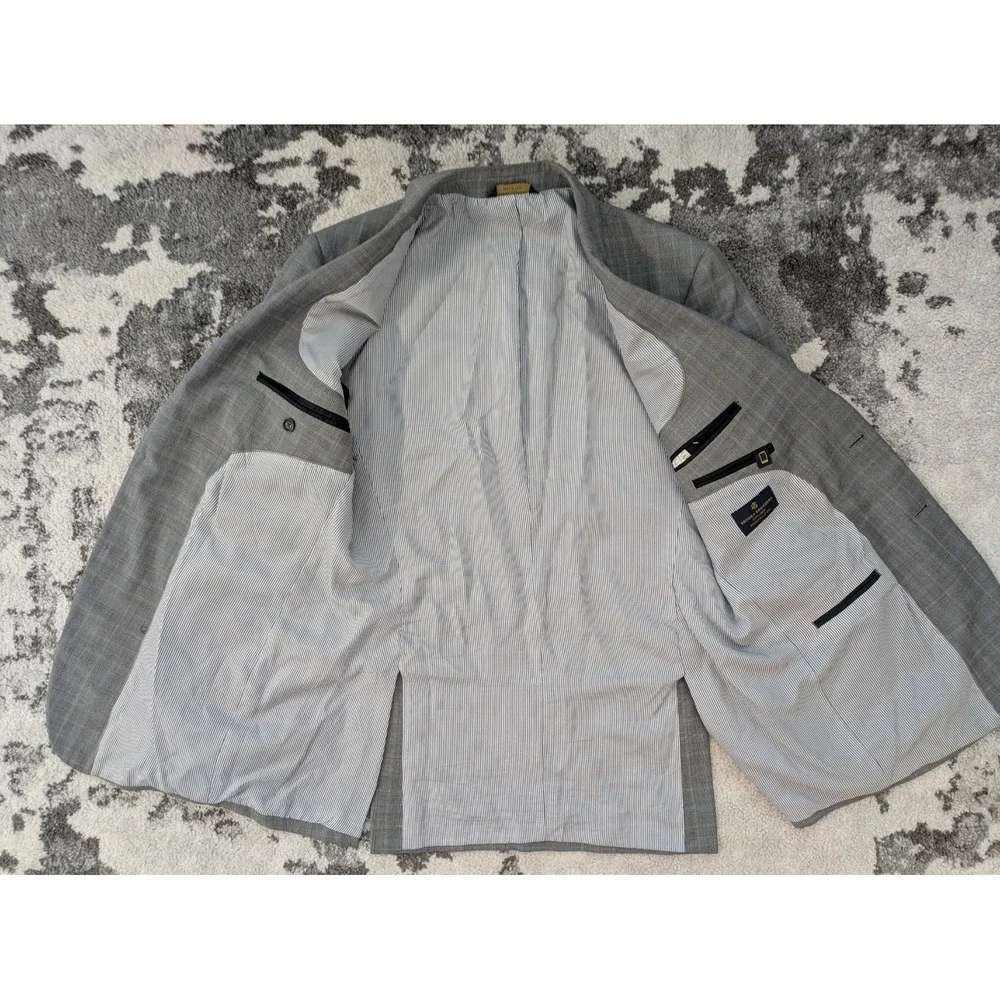 BROOKS BROTHERS Gray Blue Plaid Wool Blend Explorer Fitzgerald Blazer Jacket 40R - Picture 4 of 12